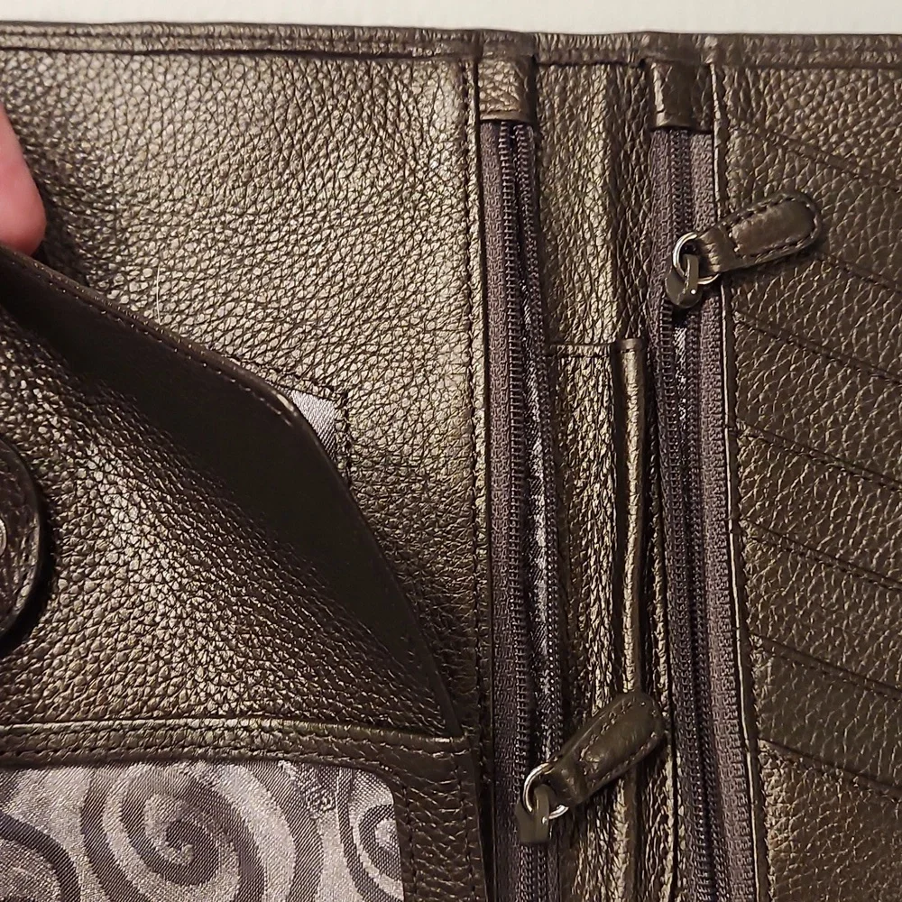 Brighton Embossed Medallion Leather Wallet in Dark Brown